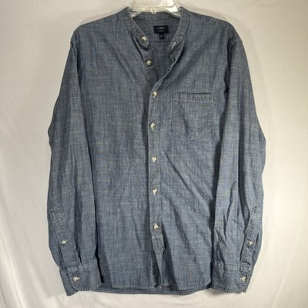 J. Crew Chambray Band Collar Shirt Men’s Size Medium EUC